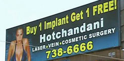 Billboard advertising "bargain" plastic surgery